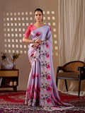 Aastha Fashion Lavender Soft Satin Georgette Printed Saree - Distacart