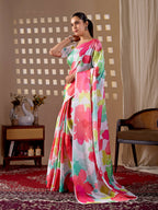 Aastha Fashion Multi Soft Satin Georgette Printed Saree - Distacart