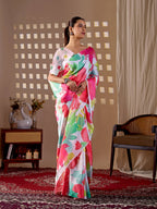 Aastha Fashion Multi Soft Satin Georgette Printed Saree - Distacart