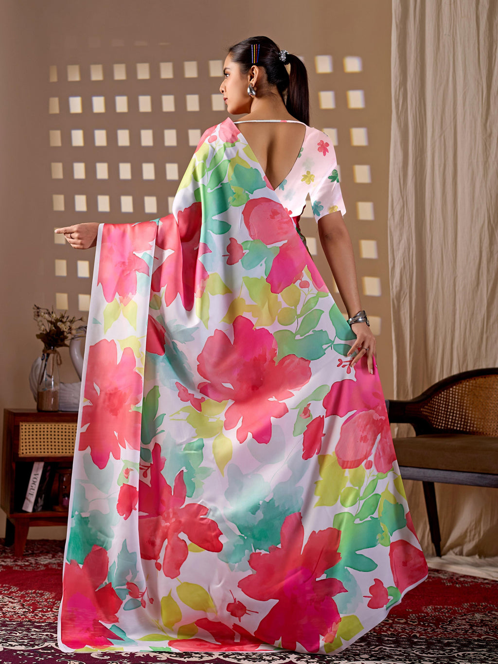 Aastha Fashion Multi Soft Satin Georgette Printed Saree - Distacart