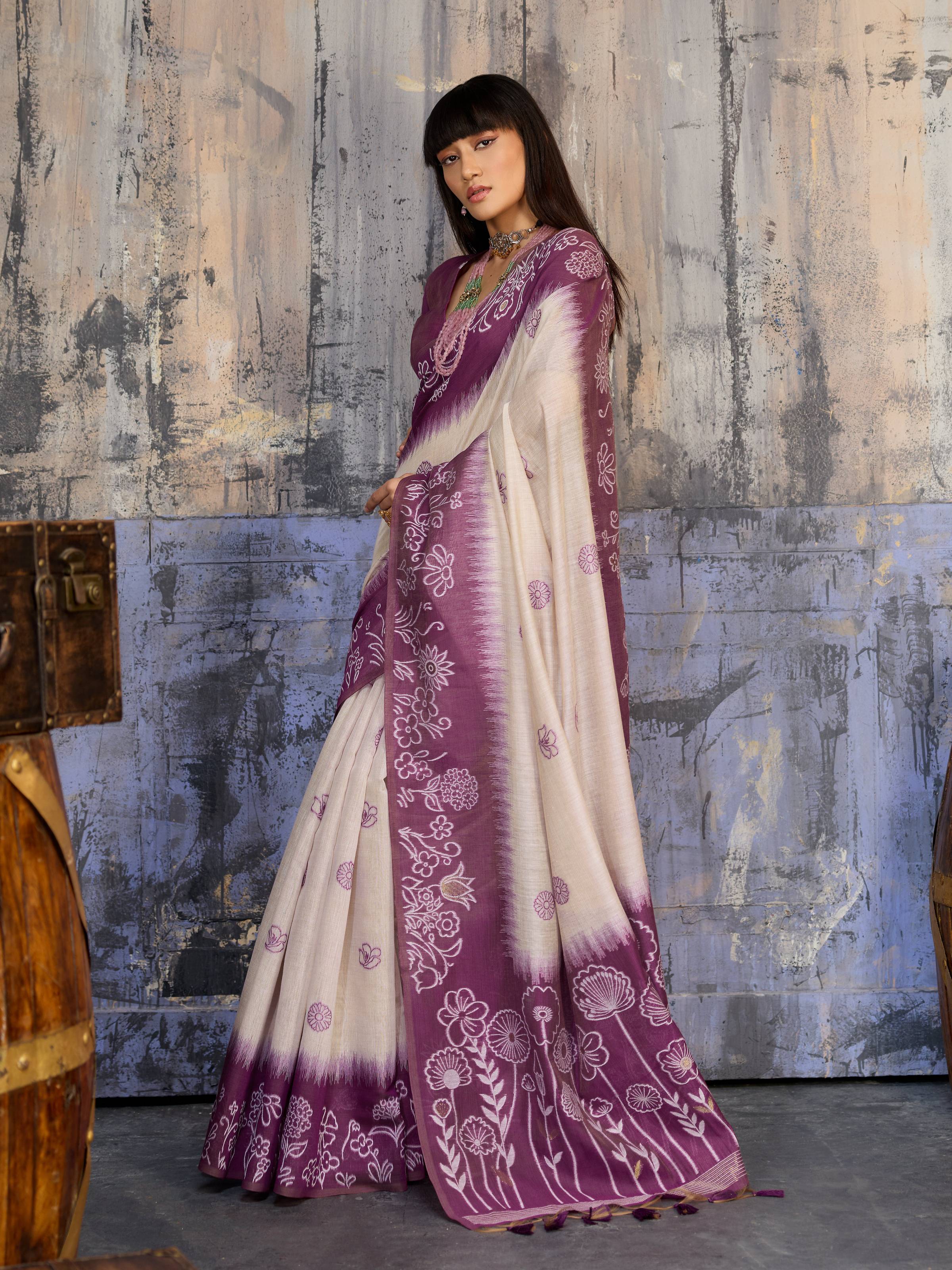 Aastha Fashion Purple Munga Cotton Printed Saree - Distacart