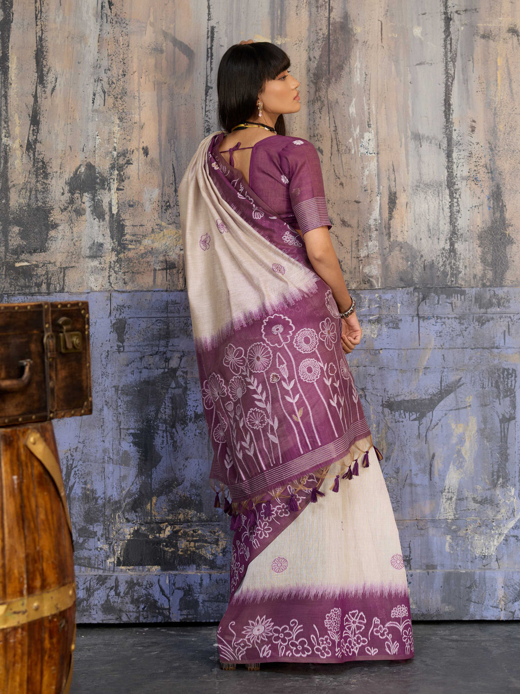 Aastha Fashion Purple Munga Cotton Printed Saree - Distacart