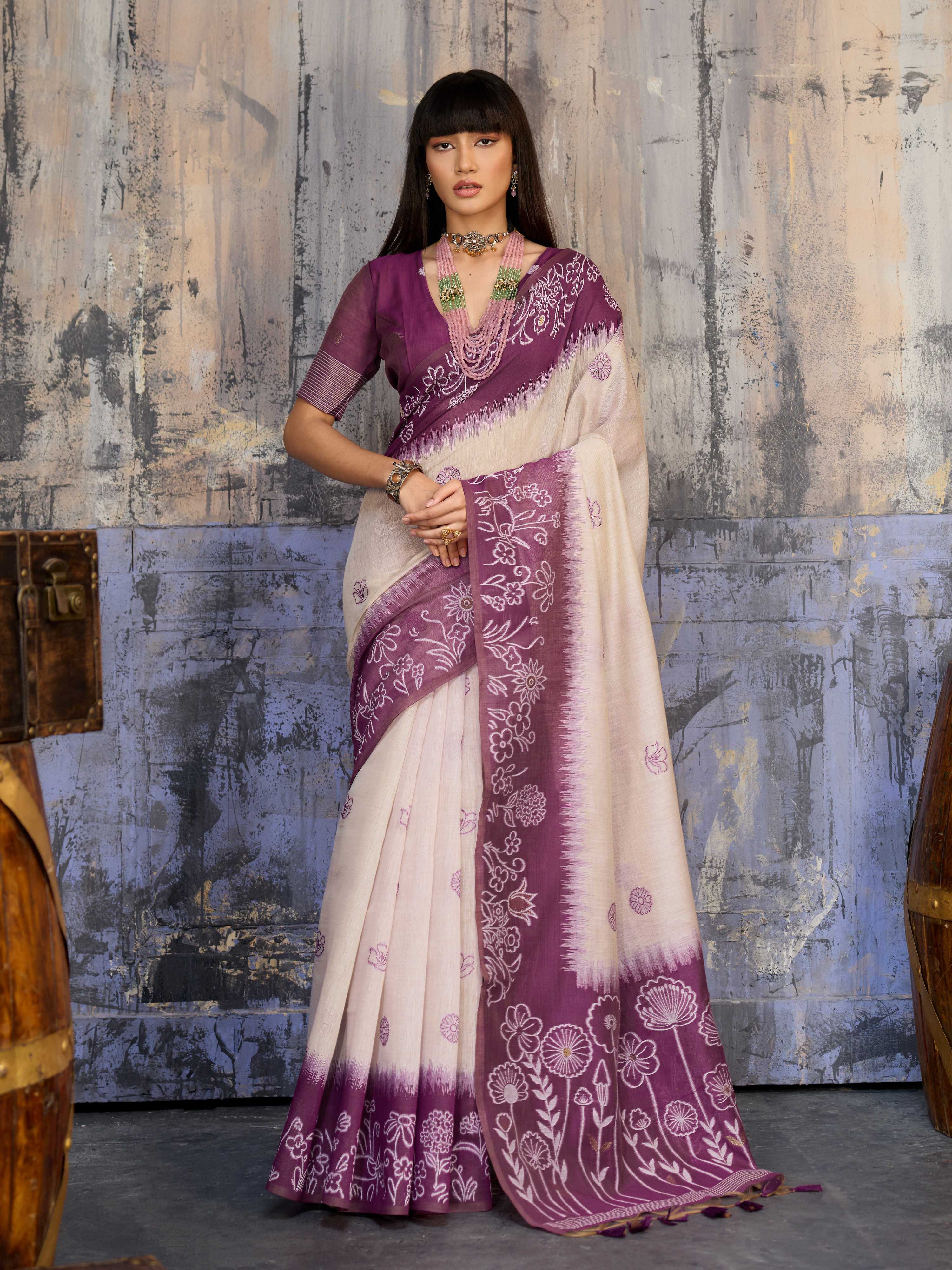 Aastha Fashion Purple Munga Cotton Printed Saree - Distacart