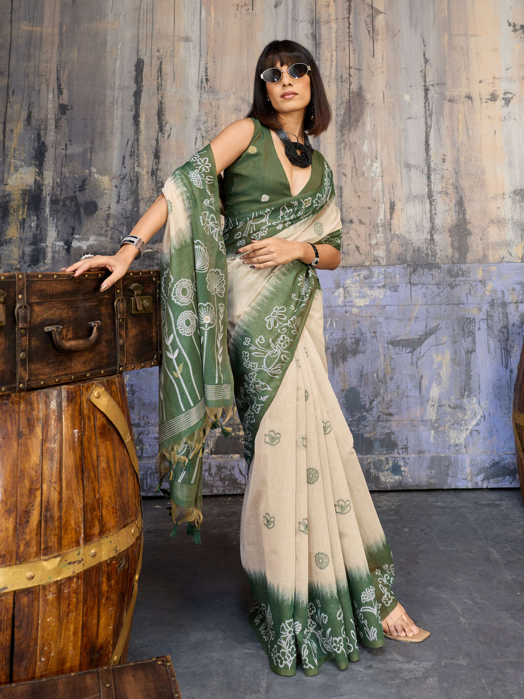 Aastha Fashion Green Munga Cotton Printed Saree - Distacart