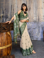Aastha Fashion Green Munga Cotton Printed Saree - Distacart