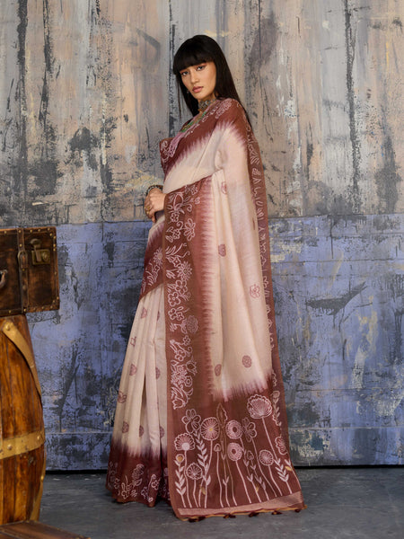 Aastha Fashion Brown Munga Cotton Printed Saree