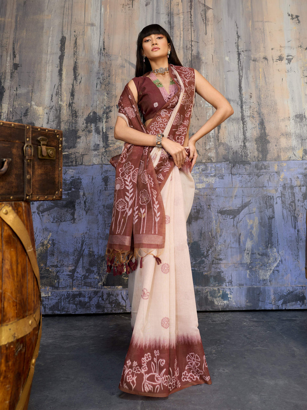 Aastha Fashion Brown Munga Cotton Printed Saree - Distacart