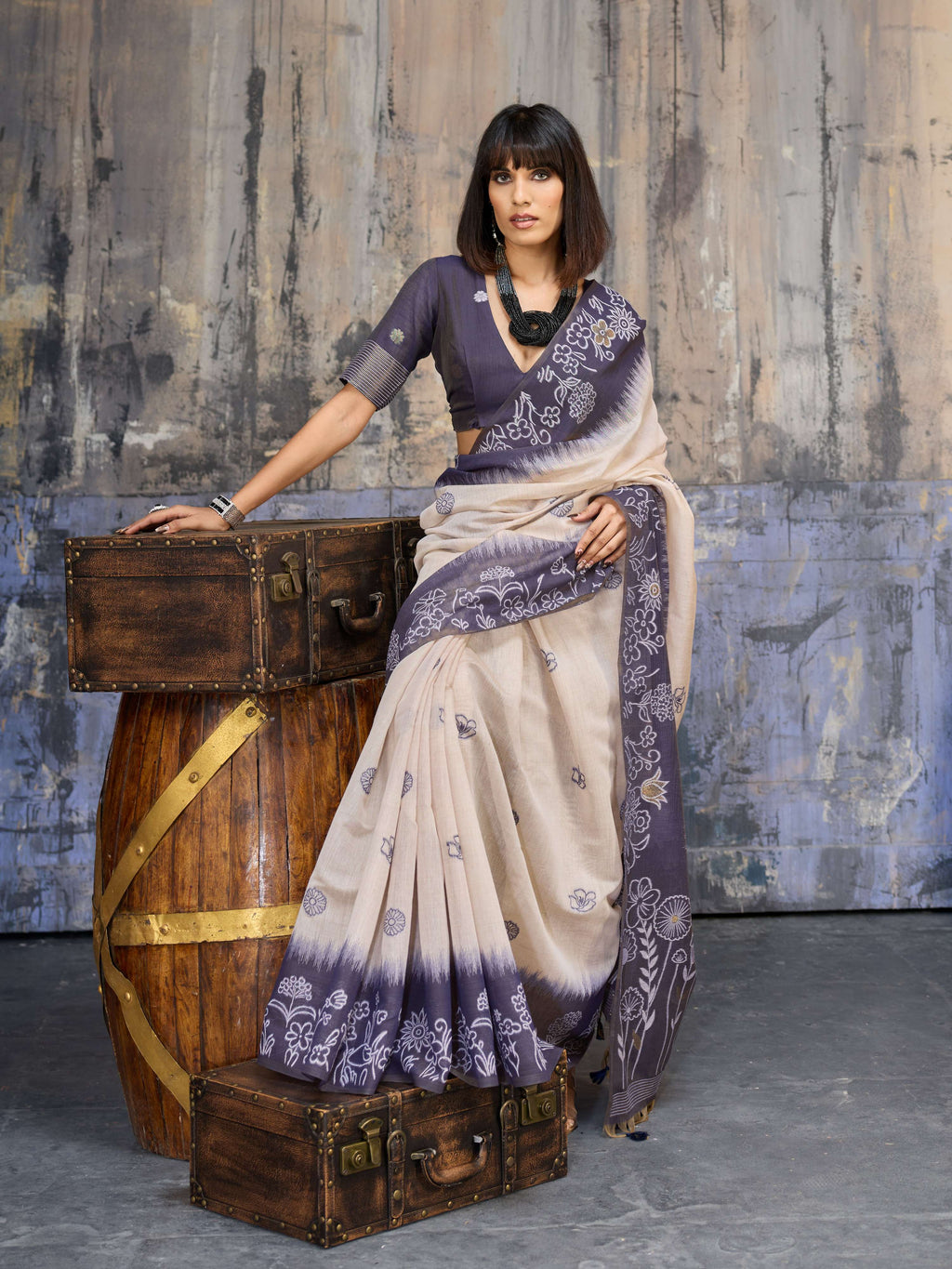 Aastha Fashion Lavender Munga Cotton Printed Saree - Distacart