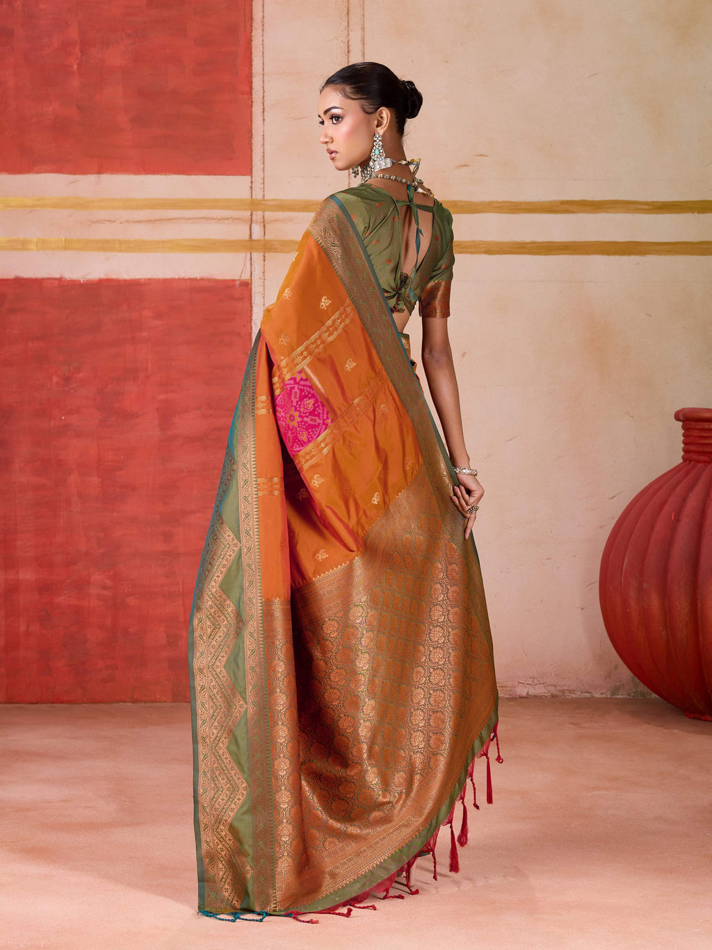 Aastha Fashion Orange Pure Silk Handloom Weaving Saree - Distacart