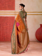 Aastha Fashion Orange Pure Silk Handloom Weaving Saree - Distacart