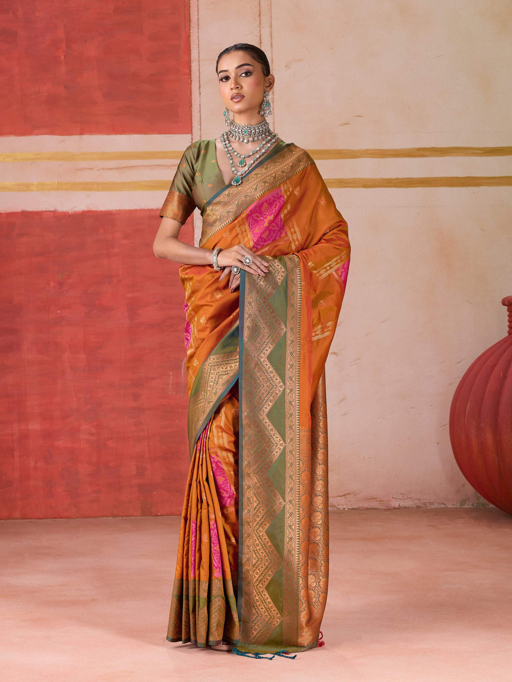 Aastha Fashion Orange Pure Silk Handloom Weaving Saree - Distacart