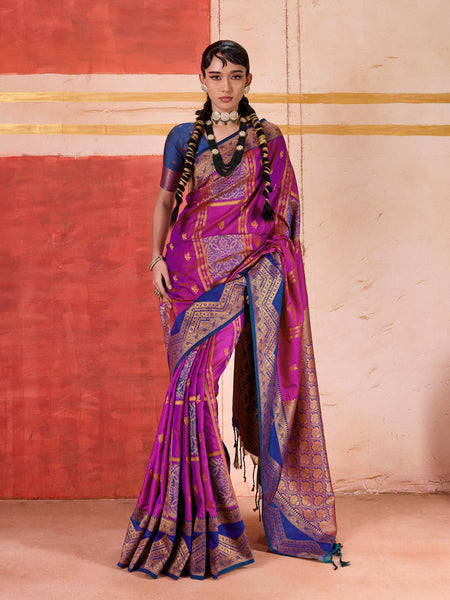 Aastha Fashion Magenta Pure Silk Handloom Weaving Saree
