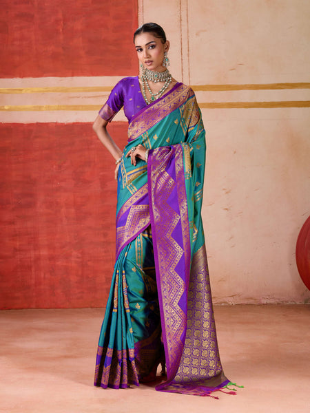 Aastha Fashion Aqua Pure Silk Handloom Weaving Saree