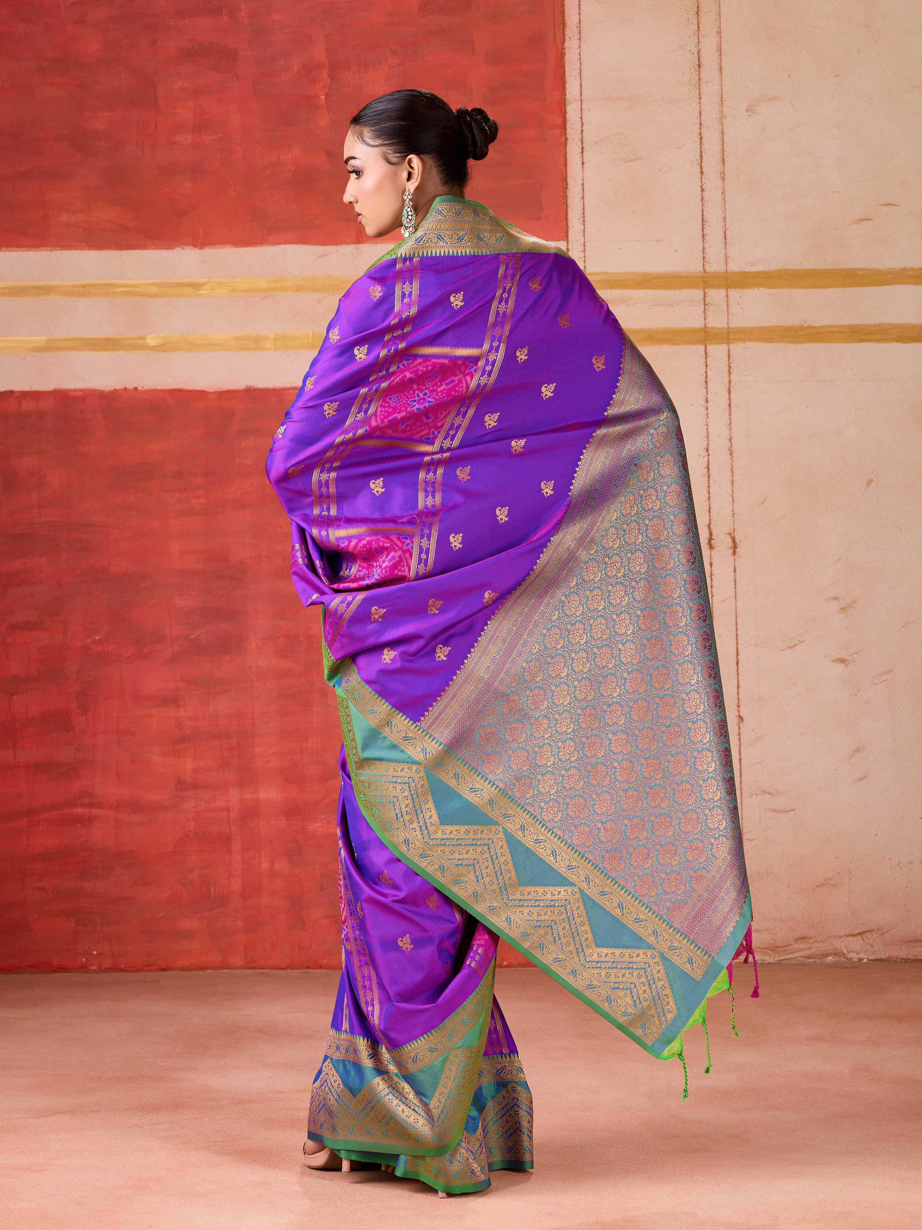 Aastha Fashion Violet Pure Silk Handloom Weaving Saree - Distacart
