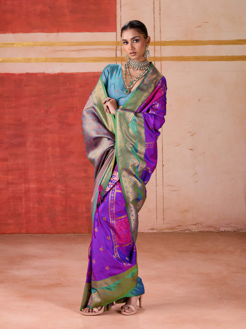 Aastha Fashion Violet Pure Silk Handloom Weaving Saree - Distacart
