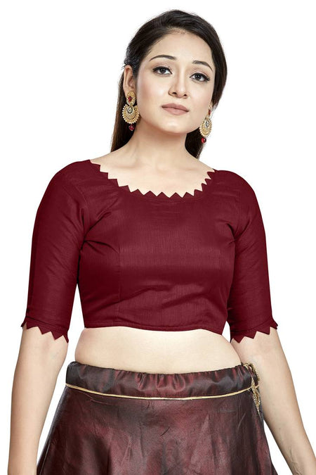 Aastha Fashion Maroon Art Silk Boat Neck Blouse
