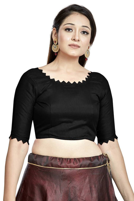 Aastha Fashion Black Art Silk Boat Neck Blouse