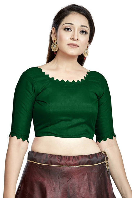 Aastha Fashion Green Art Silk Boat Neck Blouse