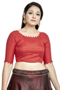Aastha Fashion Red Art Silk Boat Neck Blouse - Distacart