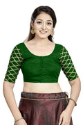 Aastha Fashion Green Art Silk Boat Neck Blouse - Distacart