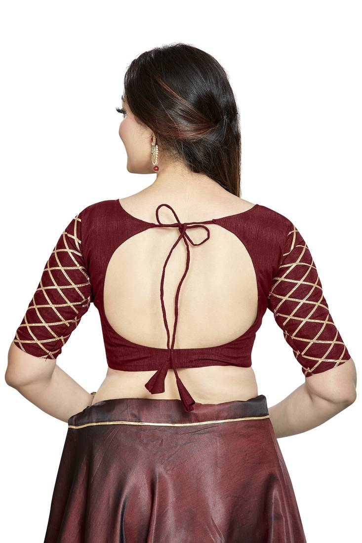 Aastha Fashion Maroon Art Silk Boat Neck Blouse - Distacart