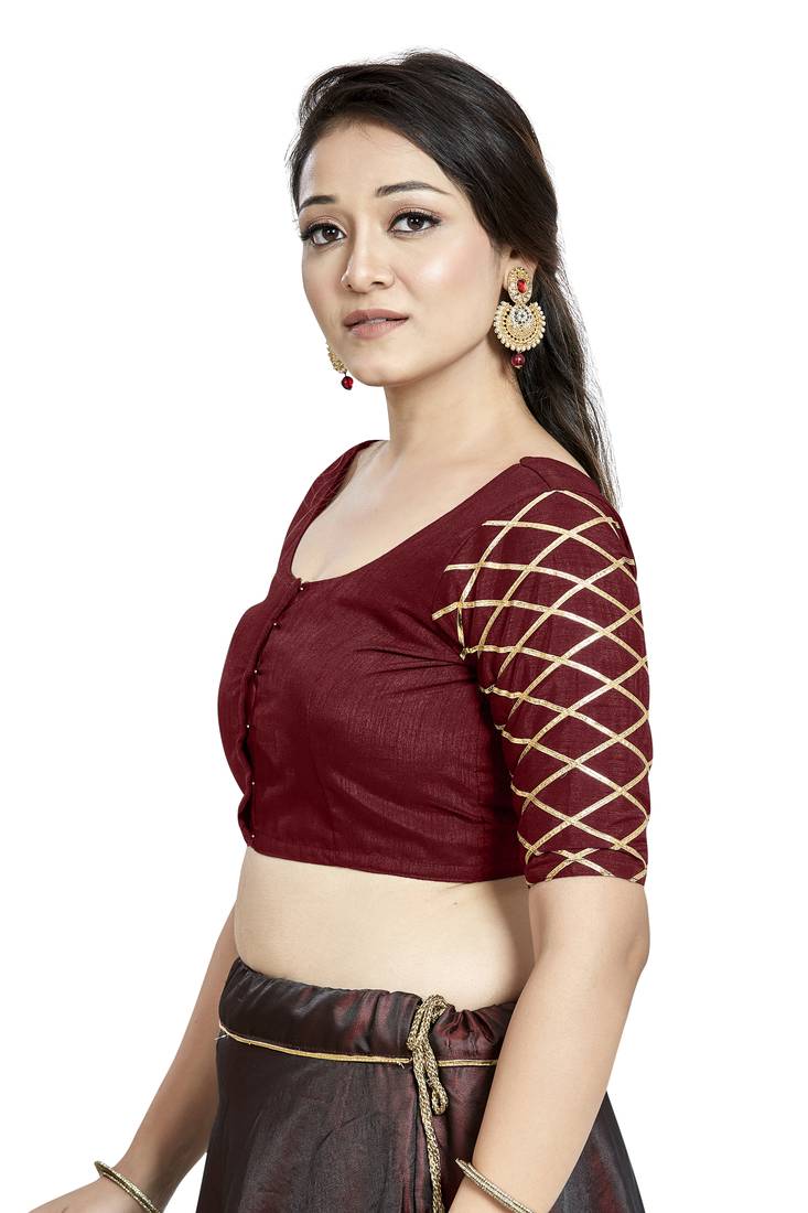 Aastha Fashion Maroon Art Silk Boat Neck Blouse - Distacart