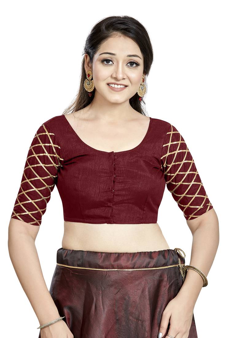 Aastha Fashion Maroon Art Silk Boat Neck Blouse - Distacart