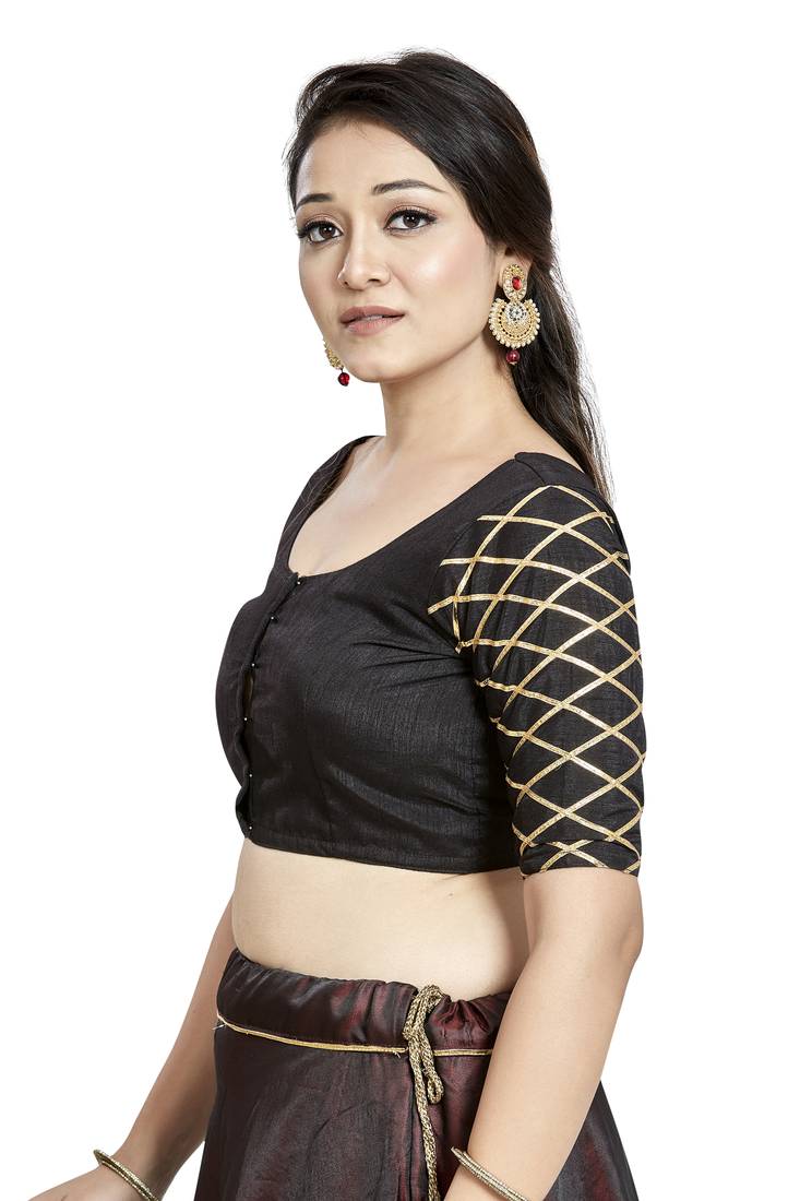 Aastha Fashion Black Art Silk Boat Neck Blouse - Distacart