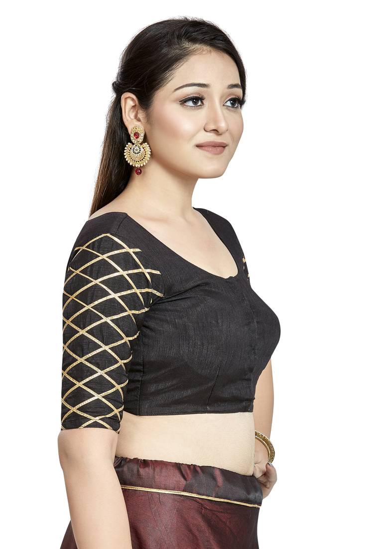 Aastha Fashion Black Art Silk Boat Neck Blouse - Distacart