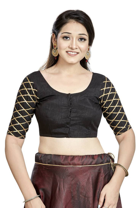 Aastha Fashion Black Art Silk Boat Neck Blouse