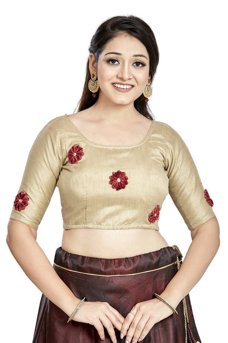 Aastha Fashion Chiku Art Silk Boat Neck Blouse