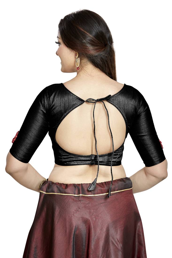 Aastha Fashion Black Art Silk Boat Neck Blouse - Distacart