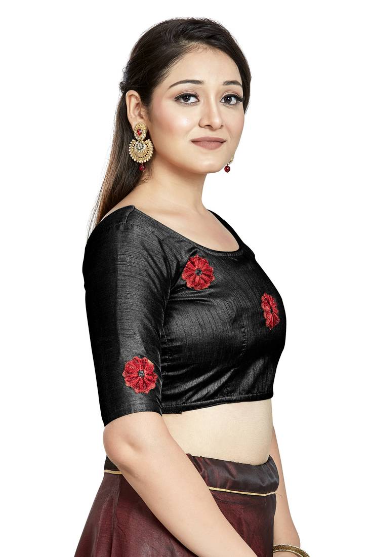 Aastha Fashion Black Art Silk Boat Neck Blouse - Distacart