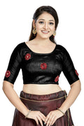 Aastha Fashion Black Art Silk Boat Neck Blouse - Distacart