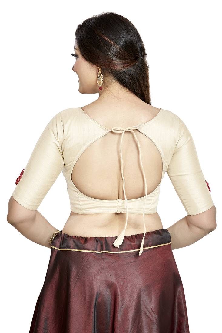 Aastha Fashion Off White Art Silk Boat Neck Blouse - Distacart