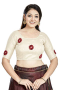 Aastha Fashion Off White Art Silk Boat Neck Blouse - Distacart
