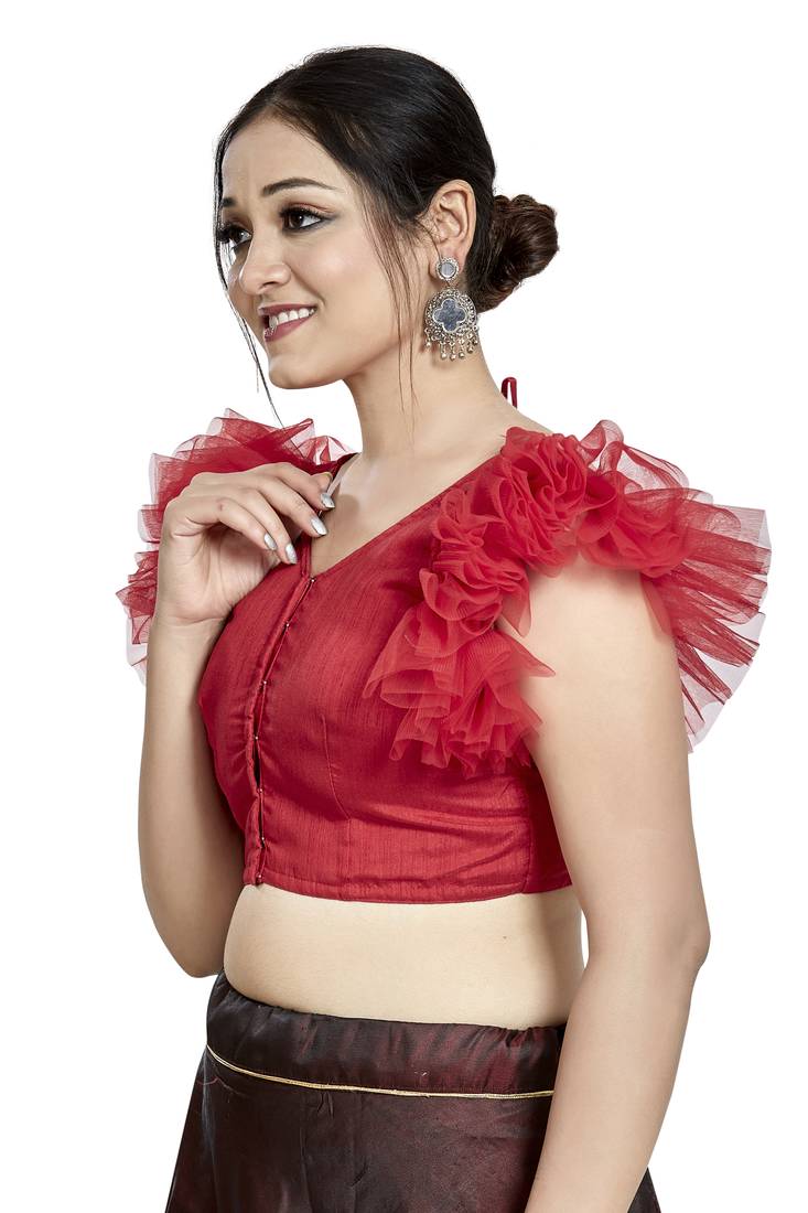 Aastha Fashion Red Art Silk V Neck Blouse - Distacart