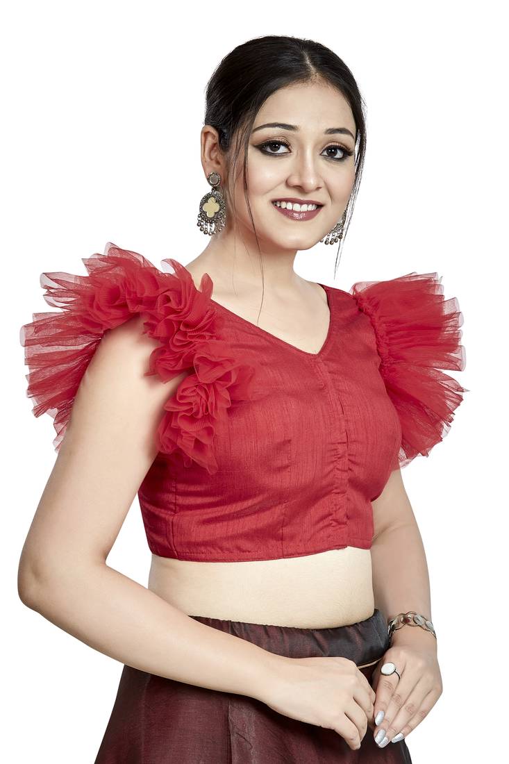 Aastha Fashion Red Art Silk V Neck Blouse - Distacart