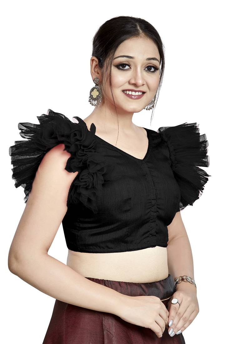 Aastha Fashion Black Art Silk V Neck Blouse - Distacart