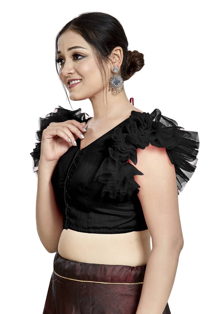 Aastha Fashion Black Art Silk V Neck Blouse - Distacart