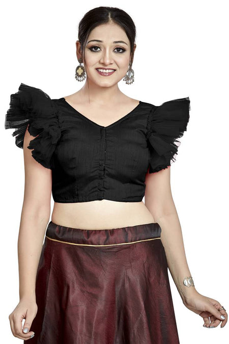 Aastha Fashion Black Art Silk V Neck Blouse