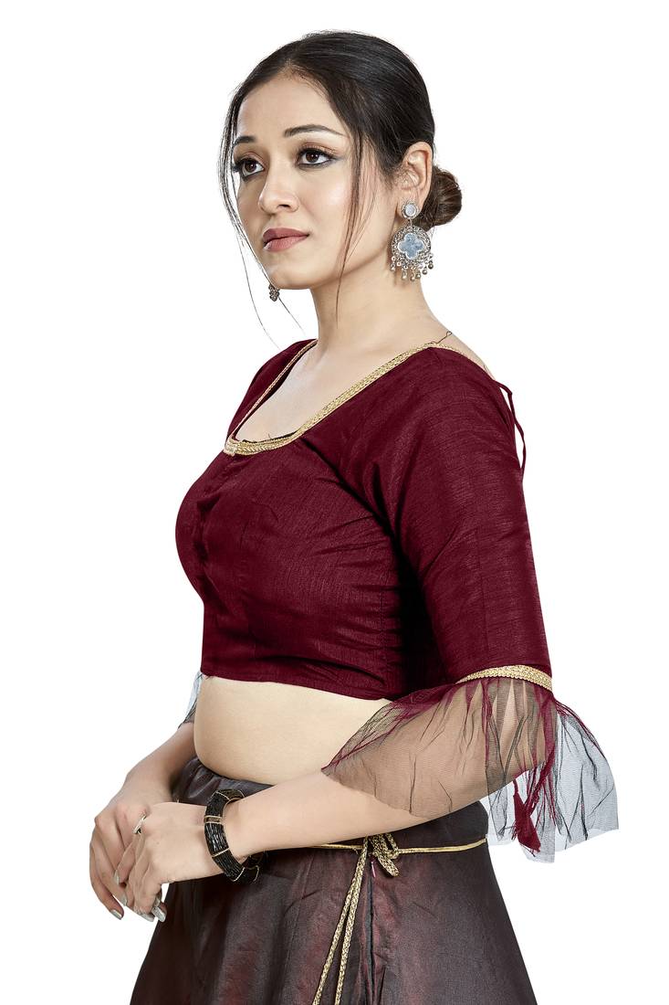 Aastha Fashion Maroon Art Silk Square Style Blouse - Distacart
