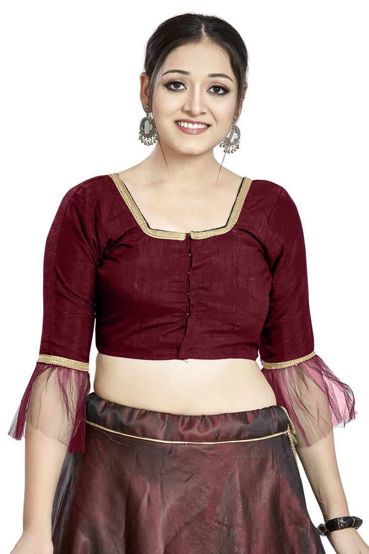 Aastha Fashion Maroon Art Silk Square Style Blouse - Distacart