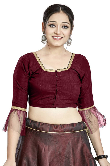 Aastha Fashion Maroon Art Silk Square Style Blouse