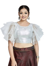 Aastha Fashion Silver Silver Matti Boat Neck Blouse - Distacart