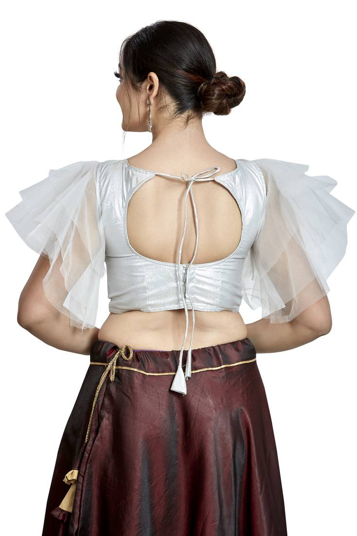 Aastha Fashion Silver Silver Matti Boat Neck Blouse - Distacart