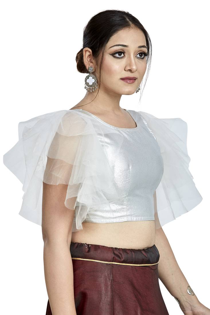 Aastha Fashion Silver Silver Matti Boat Neck Blouse - Distacart