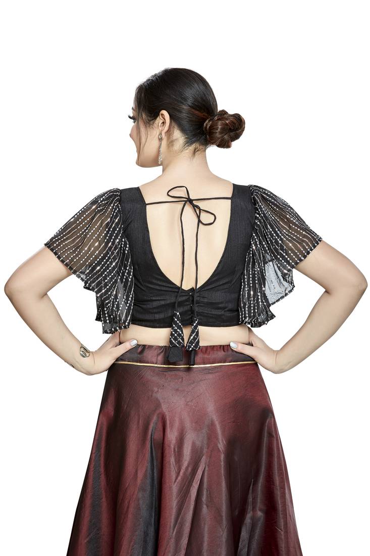 Aastha Fashion Black Art Silk Temple Neck Blouse - Distacart