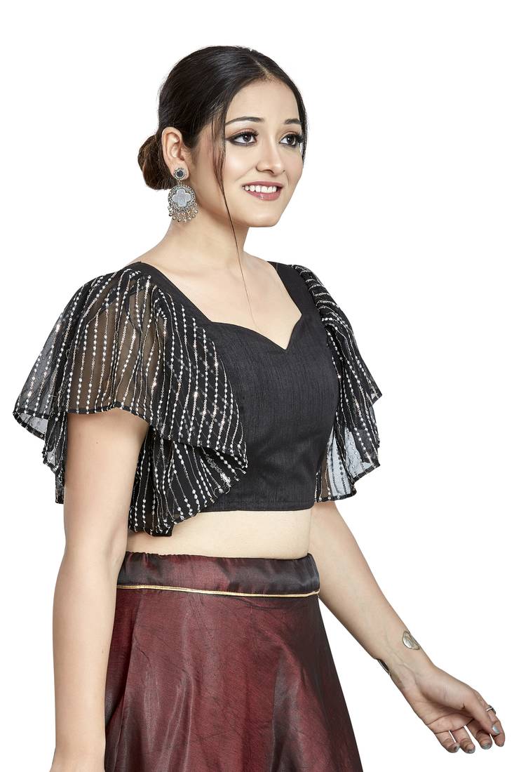 Aastha Fashion Black Art Silk Temple Neck Blouse - Distacart
