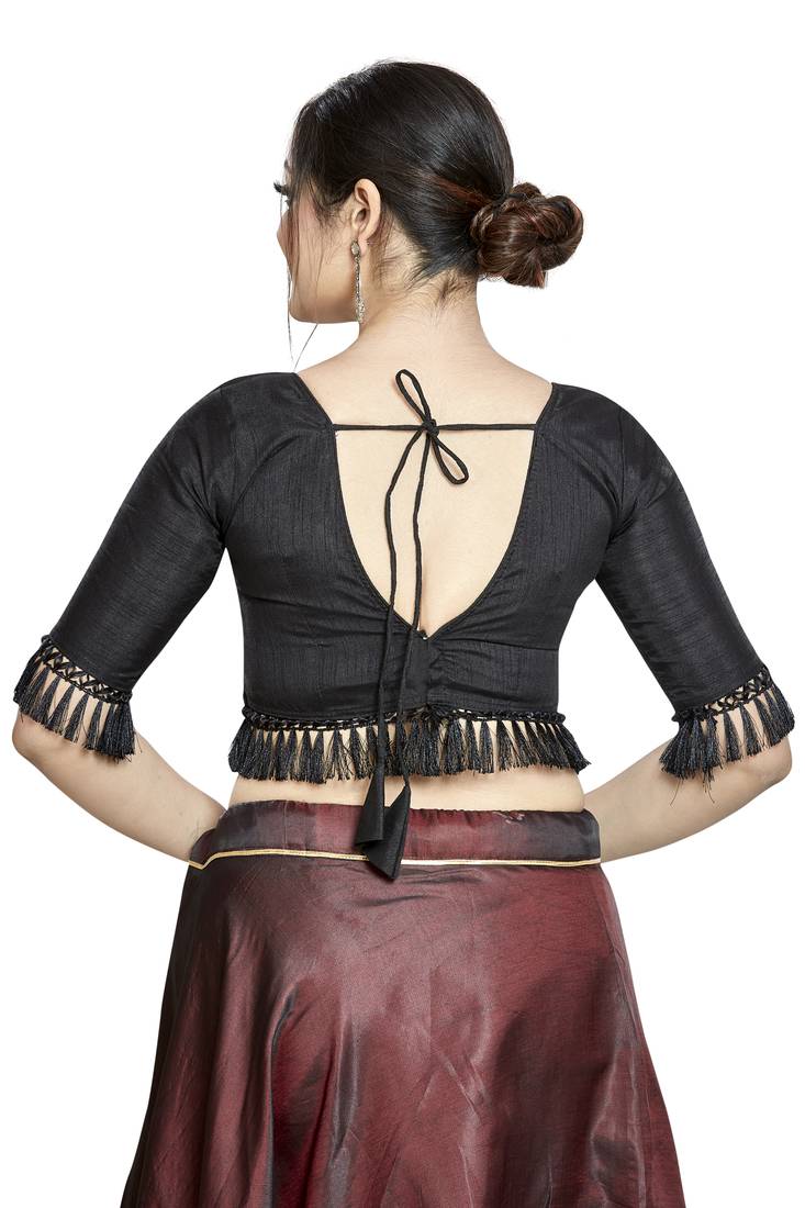 Aastha Fashion Black Art Silk V Neck Blouse - Distacart